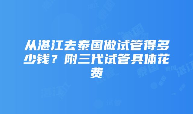 从湛江去泰国做试管得多少钱？附三代试管具体花费