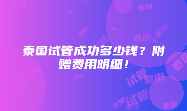 泰国试管成功多少钱？附赠费用明细！