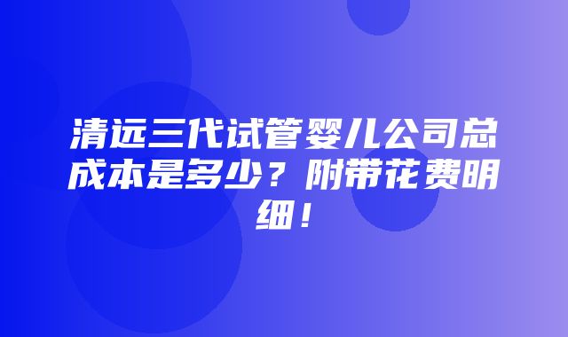 清远三代试管婴儿公司总成本是多少？附带花费明细！