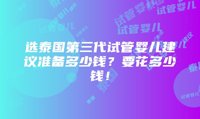 选泰国第三代试管婴儿建议准备多少钱？要花多少钱！