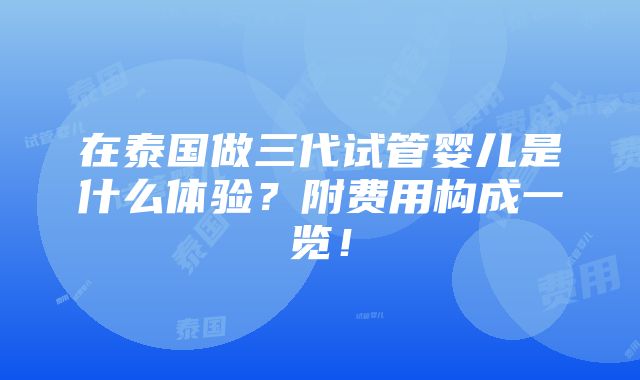 在泰国做三代试管婴儿是什么体验？附费用构成一览！