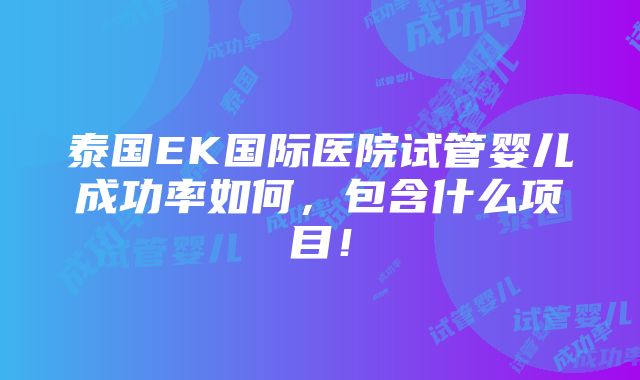 泰国EK国际医院试管婴儿成功率如何，包含什么项目！