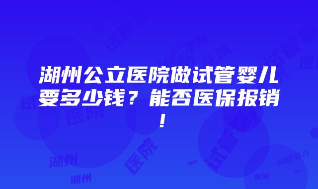 湖州公立医院做试管婴儿要多少钱？能否医保报销！