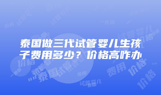 泰国做三代试管婴儿生孩子费用多少？价格高咋办