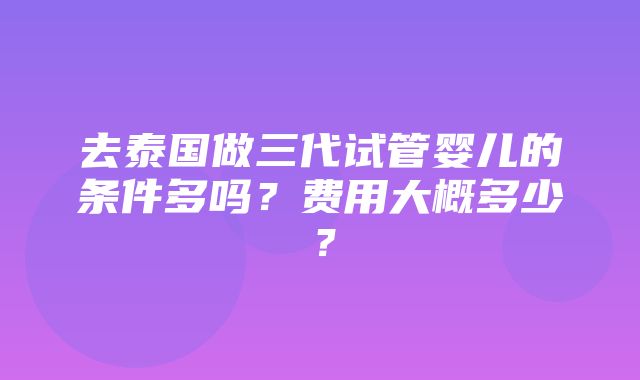 去泰国做三代试管婴儿的条件多吗？费用大概多少？