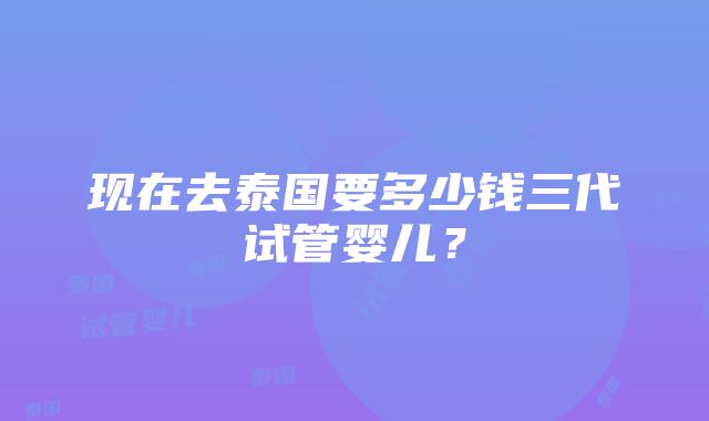 现在去泰国要多少钱三代试管婴儿？