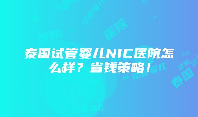 泰国试管婴儿NIC医院怎么样？省钱策略！