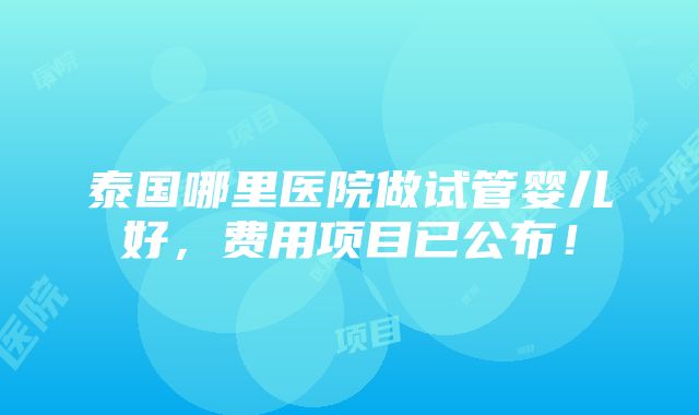 泰国哪里医院做试管婴儿好，费用项目已公布！