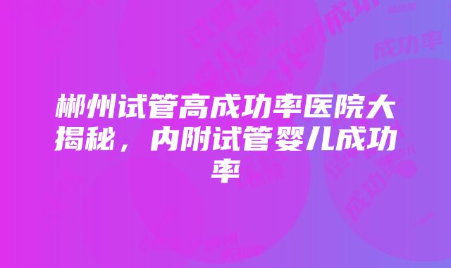 郴州试管高成功率医院大揭秘，内附试管婴儿成功率