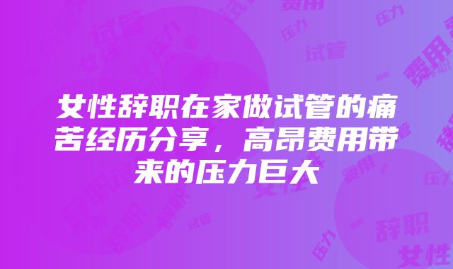 女性辞职在家做试管的痛苦经历分享，高昂费用带来的压力巨大