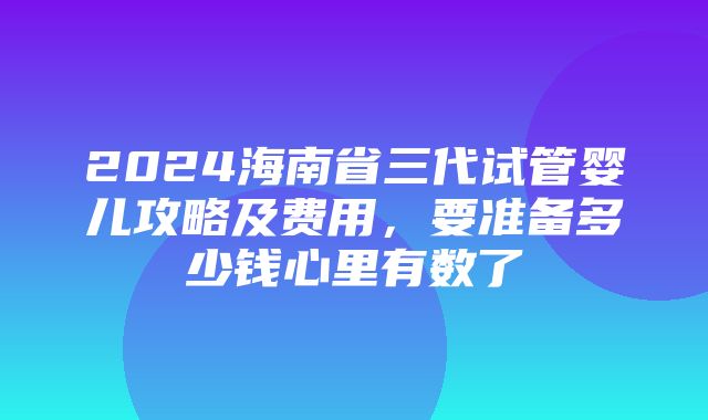 2024海南省三代试管婴儿攻略及费用，要准备多少钱心里有数了