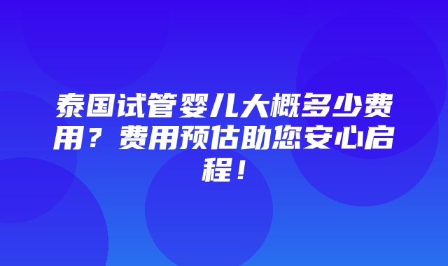 泰国试管婴儿大概多少费用？费用预估助您安心启程！