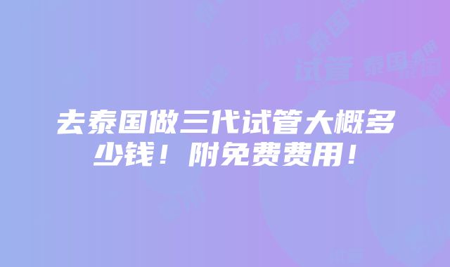 去泰国做三代试管大概多少钱！附免费费用！