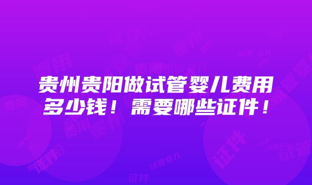 贵州贵阳做试管婴儿费用多少钱！需要哪些证件！