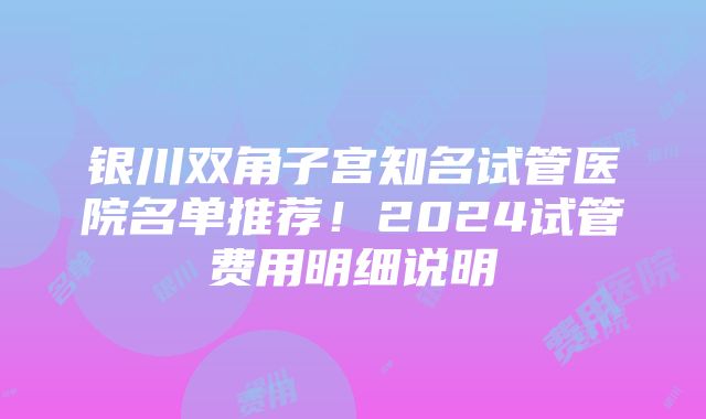 银川双角子宫知名试管医院名单推荐！2024试管费用明细说明