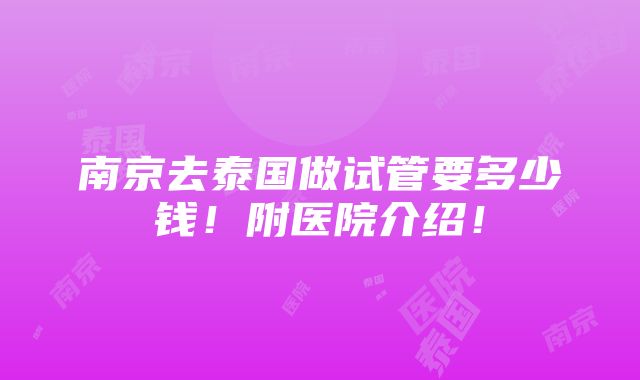 南京去泰国做试管要多少钱！附医院介绍！