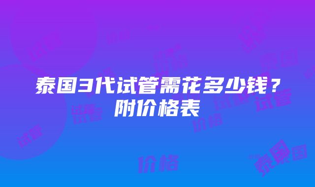 泰国3代试管需花多少钱？附价格表