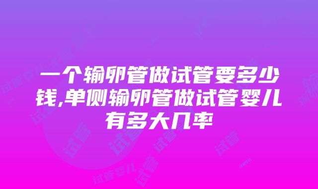 一个输卵管做试管要多少钱,单侧输卵管做试管婴儿有多大几率