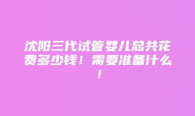 沈阳三代试管婴儿总共花费多少钱！需要准备什么！