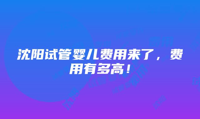 沈阳试管婴儿费用来了，费用有多高！