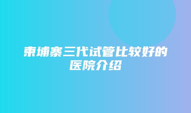 柬埔寨三代试管比较好的医院介绍