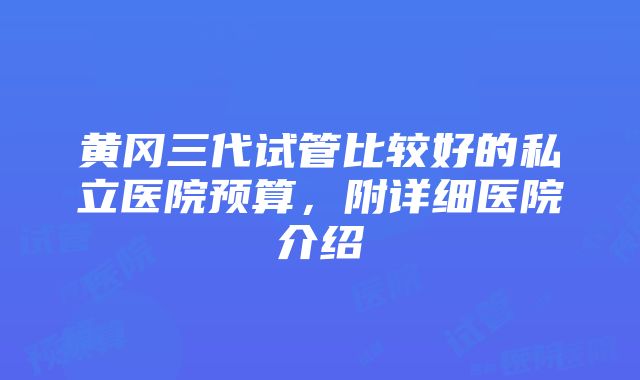 黄冈三代试管比较好的私立医院预算，附详细医院介绍