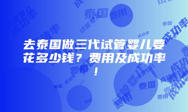 去泰国做三代试管婴儿要花多少钱？费用及成功率！