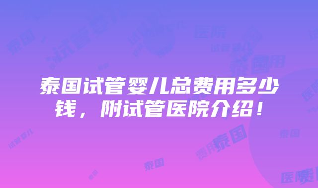 泰国试管婴儿总费用多少钱，附试管医院介绍！