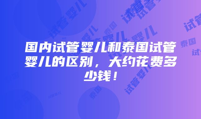 国内试管婴儿和泰国试管婴儿的区别，大约花费多少钱！