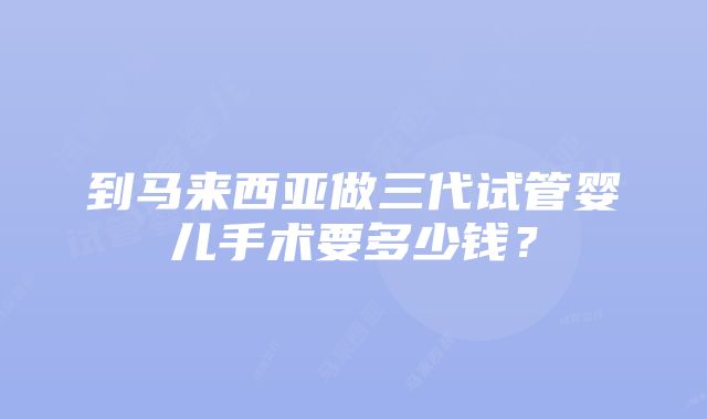 到马来西亚做三代试管婴儿手术要多少钱？