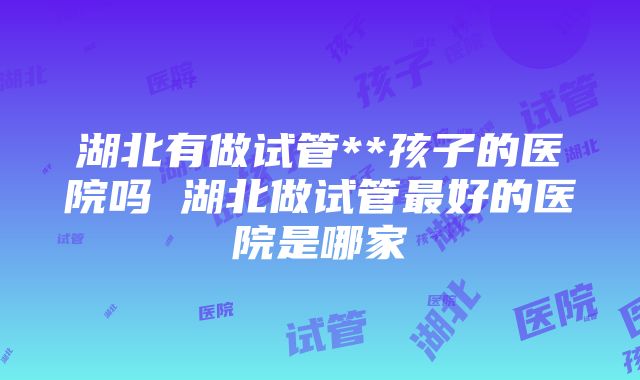 湖北有做试管**孩子的医院吗 湖北做试管最好的医院是哪家