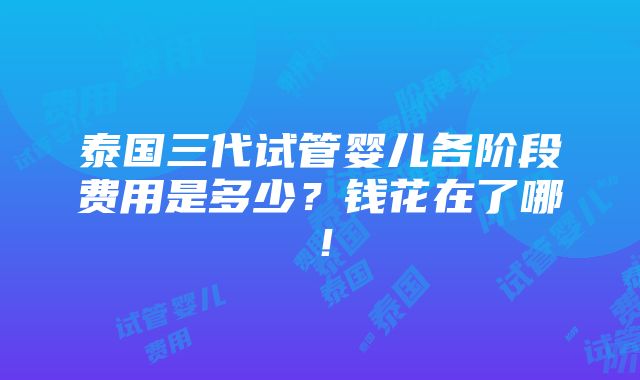 泰国三代试管婴儿各阶段费用是多少？钱花在了哪！