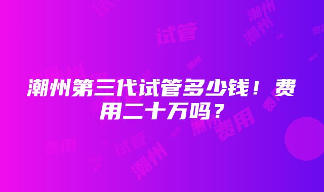 潮州第三代试管多少钱！费用二十万吗？