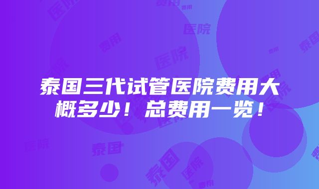 泰国三代试管医院费用大概多少！总费用一览！