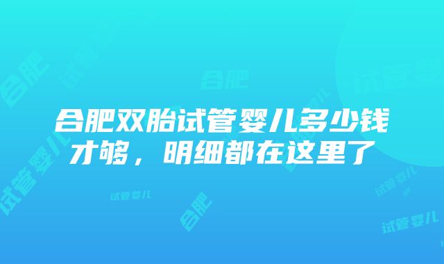 合肥双胎试管婴儿多少钱才够，明细都在这里了