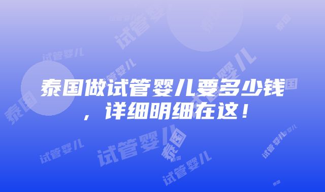 泰国做试管婴儿要多少钱，详细明细在这！