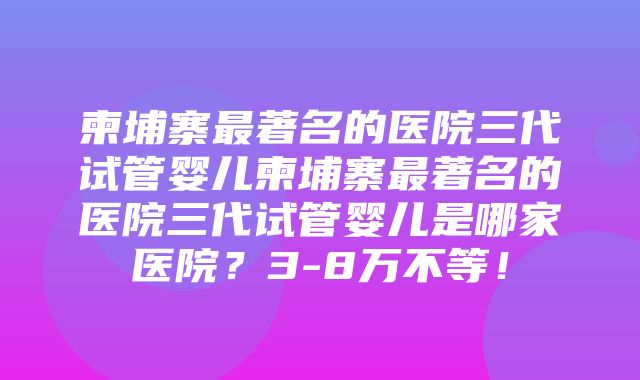 柬埔寨最著名的医院三代试管婴儿柬埔寨最著名的医院三代试管婴儿是哪家医院？3-8万不等！