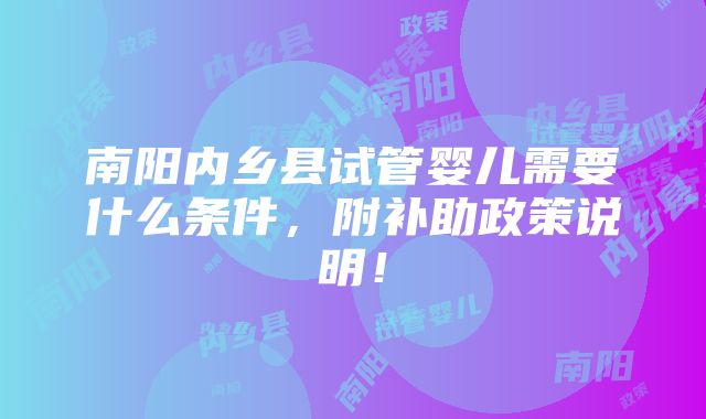 南阳内乡县试管婴儿需要什么条件，附补助政策说明！