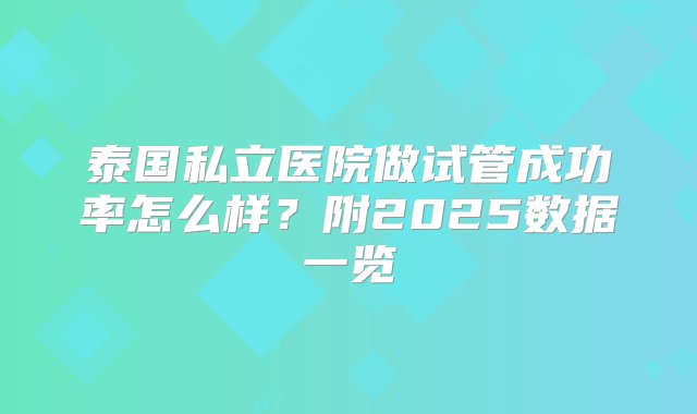 泰国私立医院做试管成功率怎么样？附2025数据一览