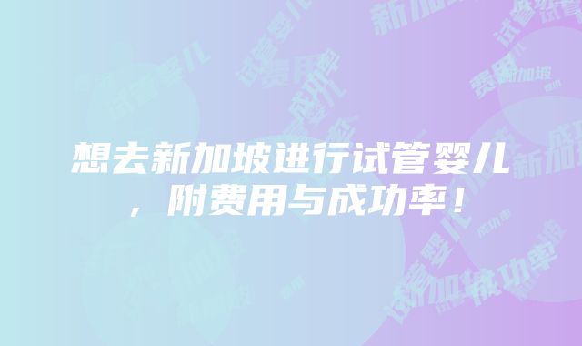 想去新加坡进行试管婴儿，附费用与成功率！