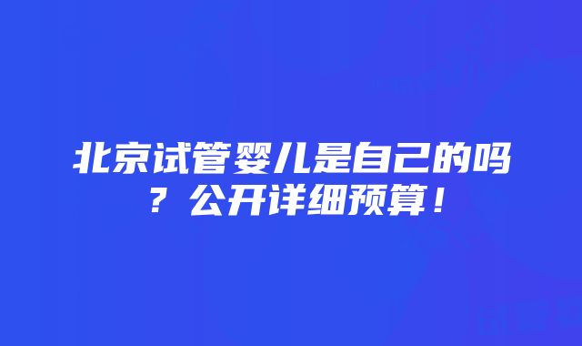 北京试管婴儿是自己的吗？公开详细预算！