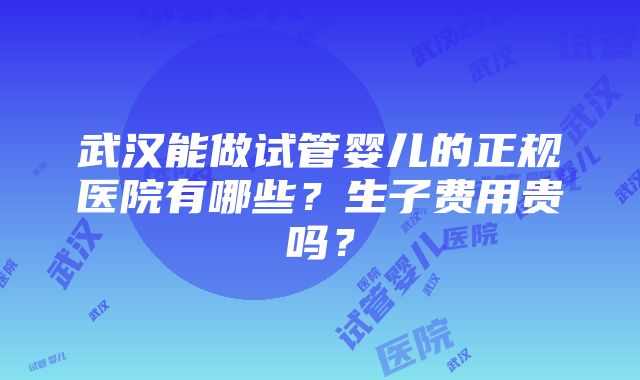 武汉能做试管婴儿的正规医院有哪些？生子费用贵吗？