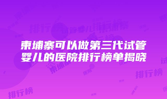 柬埔寨可以做第三代试管婴儿的医院排行榜单揭晓