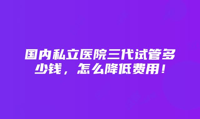 国内私立医院三代试管多少钱，怎么降低费用！