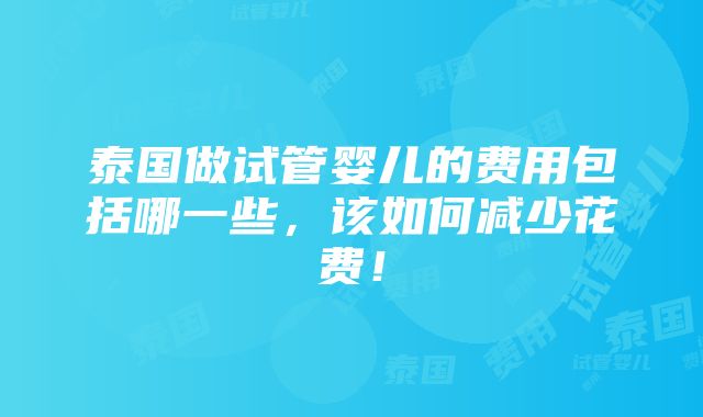 泰国做试管婴儿的费用包括哪一些，该如何减少花费！