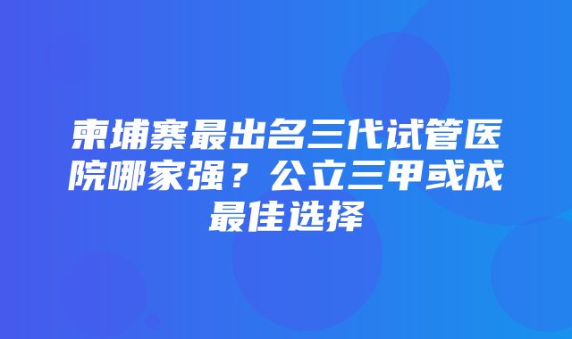 柬埔寨最出名三代试管医院哪家强？公立三甲或成最佳选择