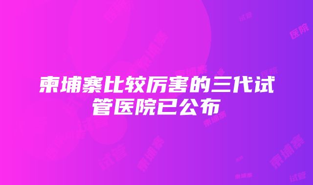 柬埔寨比较厉害的三代试管医院已公布