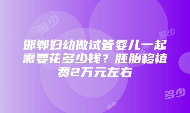 邯郸妇幼做试管婴儿一起需要花多少钱？胚胎移植费2万元左右