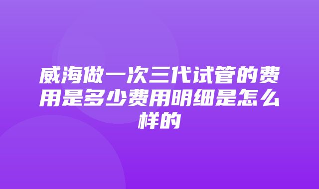 威海做一次三代试管的费用是多少费用明细是怎么样的