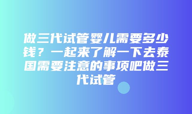 做三代试管婴儿需要多少钱？一起来了解一下去泰国需要注意的事项吧做三代试管